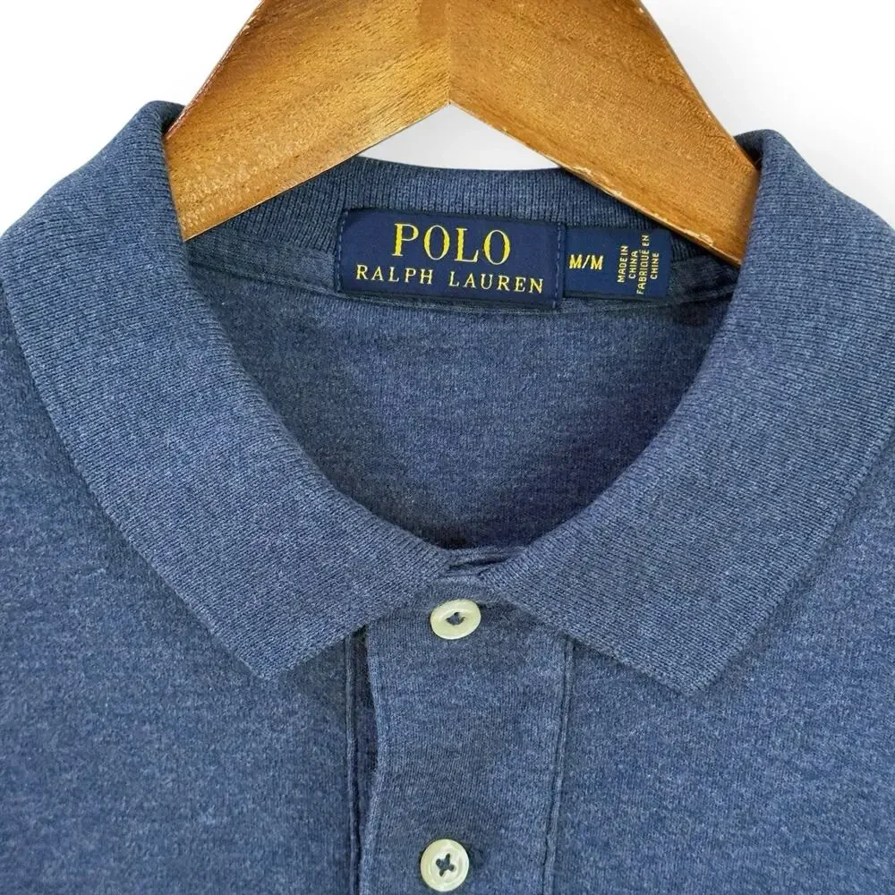 Polo Ralph Lauren Polo Shirt Mens M Blue Heather Jersey Knit Green Pony Logo